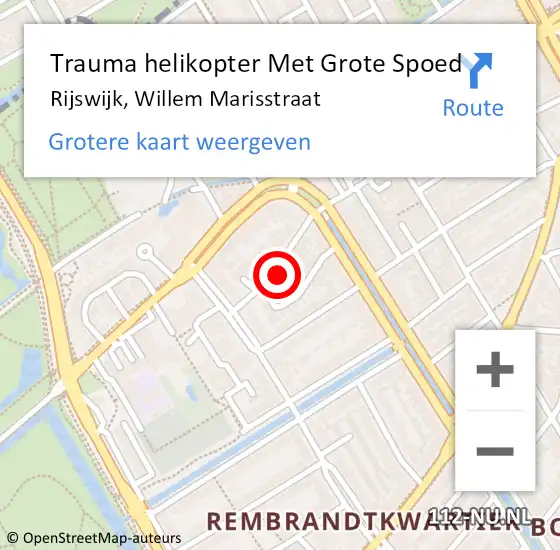 Locatie op kaart van de 112 melding: Trauma helikopter Met Grote Spoed Naar Rijswijk, Willem Marisstraat op 18 december 2022 18:18
