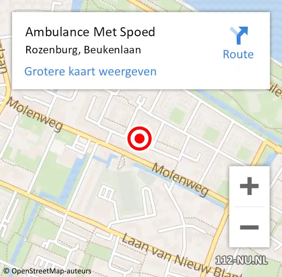 Locatie op kaart van de 112 melding: Ambulance Met Spoed Naar Rozenburg, Beukenlaan op 18 december 2022 18:34