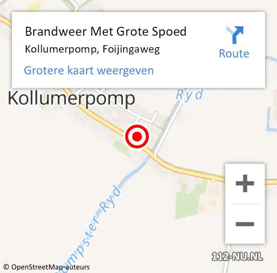 Locatie op kaart van de 112 melding: Brandweer Met Grote Spoed Naar Kollumerpomp, Foijingaweg op 18 december 2022 18:35