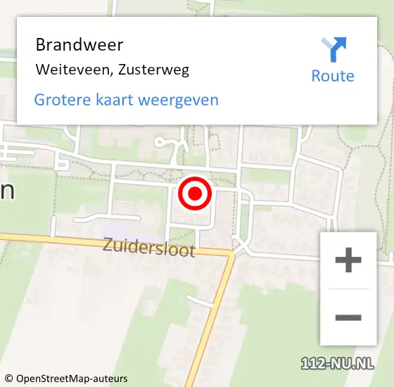 Locatie op kaart van de 112 melding: Brandweer Weiteveen, Zusterweg op 18 december 2022 18:36