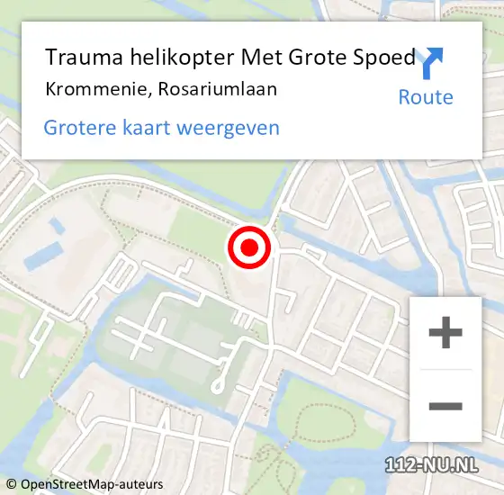 Locatie op kaart van de 112 melding: Trauma helikopter Met Grote Spoed Naar Krommenie, Rosariumlaan op 18 december 2022 18:40
