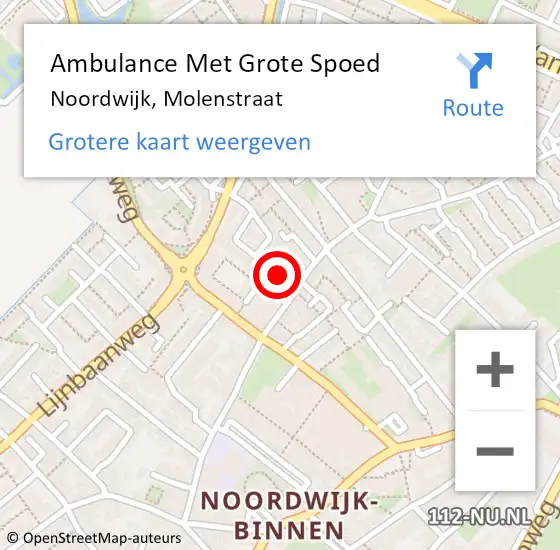 Locatie op kaart van de 112 melding: Ambulance Met Grote Spoed Naar Noordwijk, Molenstraat op 18 december 2022 19:32