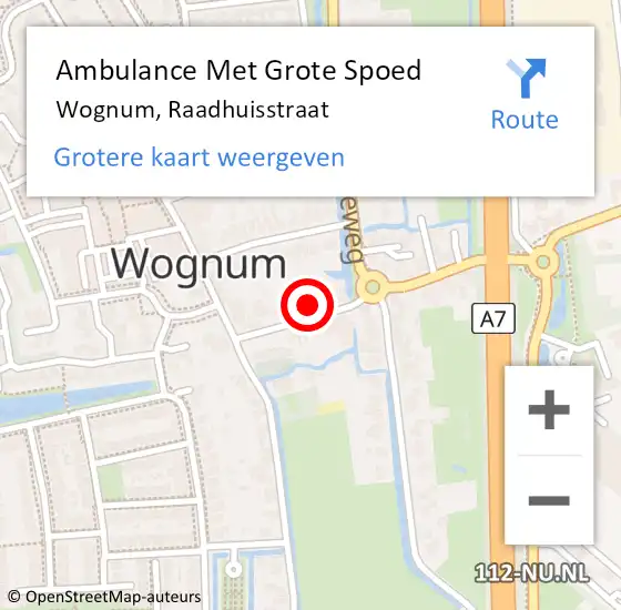 Locatie op kaart van de 112 melding: Ambulance Met Grote Spoed Naar Wognum, Raadhuisstraat op 18 december 2022 19:41