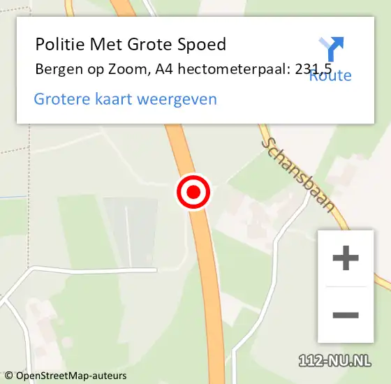 Locatie op kaart van de 112 melding: Politie Met Grote Spoed Naar Roosendaal, A4 hectometerpaal: 231,5 op 18 december 2022 19:48