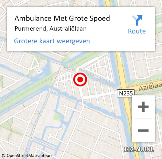 Locatie op kaart van de 112 melding: Ambulance Met Grote Spoed Naar Purmerend, Australiëlaan op 18 december 2022 19:57