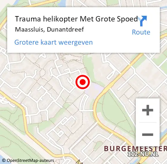 Locatie op kaart van de 112 melding: Trauma helikopter Met Grote Spoed Naar Maassluis, Dunantdreef op 18 december 2022 20:23