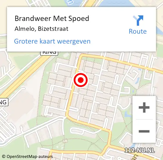 Locatie op kaart van de 112 melding: Brandweer Met Spoed Naar Almelo, Bizetstraat op 18 december 2022 20:53