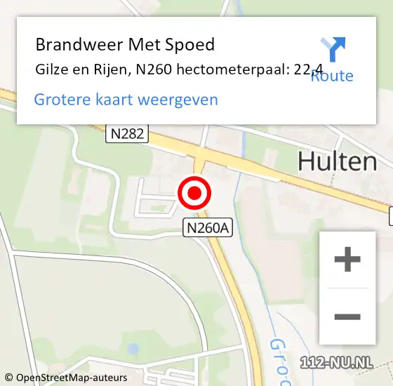 Locatie op kaart van de 112 melding: Brandweer Met Spoed Naar Gilze en Rijen, N260 hectometerpaal: 22,4 op 18 december 2022 20:54