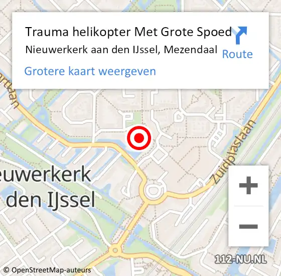 Locatie op kaart van de 112 melding: Trauma helikopter Met Grote Spoed Naar Nieuwerkerk aan den IJssel, Mezendaal op 18 december 2022 21:01