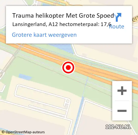 Locatie op kaart van de 112 melding: Trauma helikopter Met Grote Spoed Naar Lansingerland, A12 hectometerpaal: 17,6 op 18 december 2022 21:15