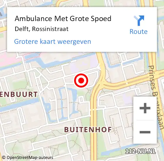 Locatie op kaart van de 112 melding: Ambulance Met Grote Spoed Naar Delft, Rossinistraat op 18 december 2022 21:24