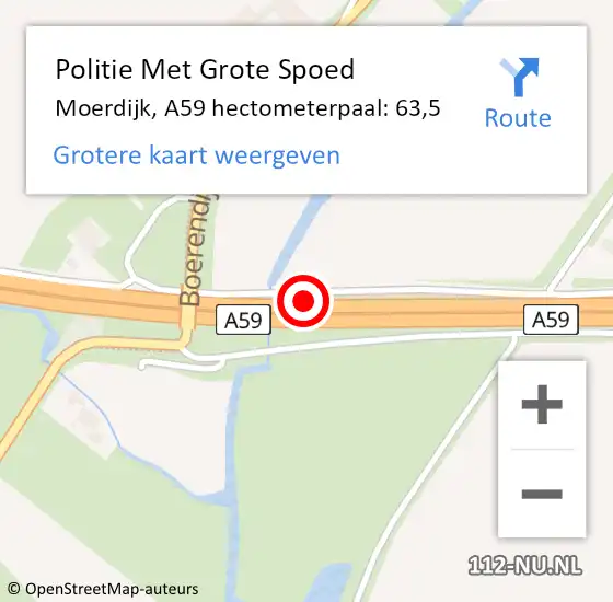 Locatie op kaart van de 112 melding: Politie Met Grote Spoed Naar Moerdijk, A59 hectometerpaal: 63,5 op 18 december 2022 21:32