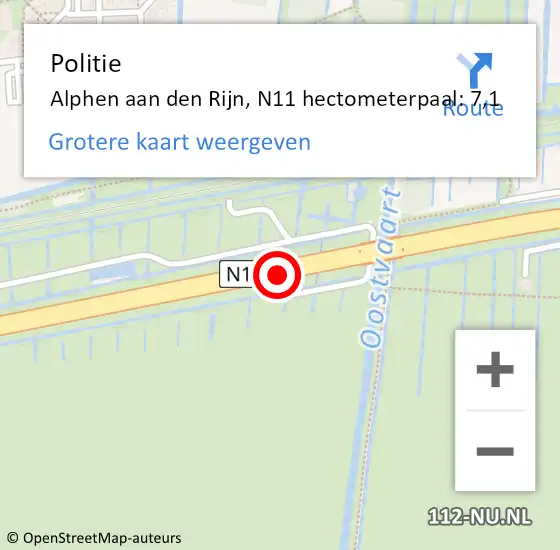 Locatie op kaart van de 112 melding: Politie Alphen aan den Rijn, N11 hectometerpaal: 7,1 op 18 december 2022 21:45