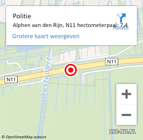 Locatie op kaart van de 112 melding: Politie Alphen aan den Rijn, N11 hectometerpaal: 7,4 op 18 december 2022 21:54