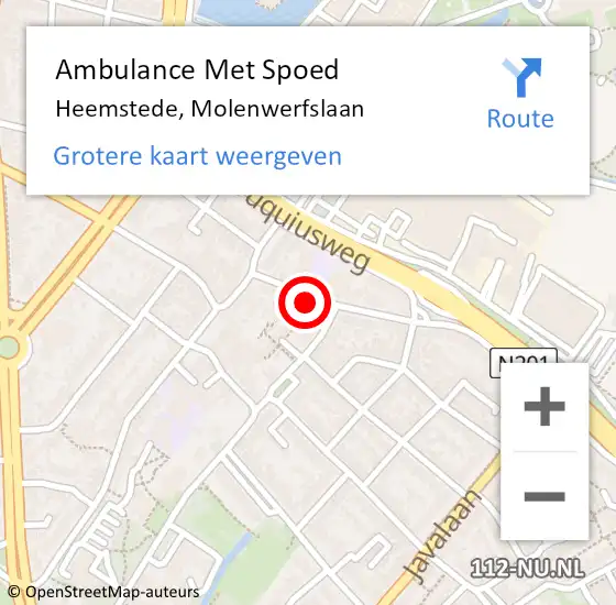 Locatie op kaart van de 112 melding: Ambulance Met Spoed Naar Heemstede, Molenwerfslaan op 18 december 2022 21:57