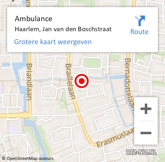 Locatie op kaart van de 112 melding: Ambulance Haarlem, Jan van den Boschstraat op 18 december 2022 21:59