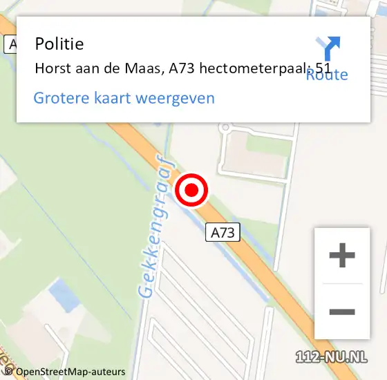 Locatie op kaart van de 112 melding: Politie Horst aan de Maas, A73 hectometerpaal: 51 op 18 december 2022 22:22