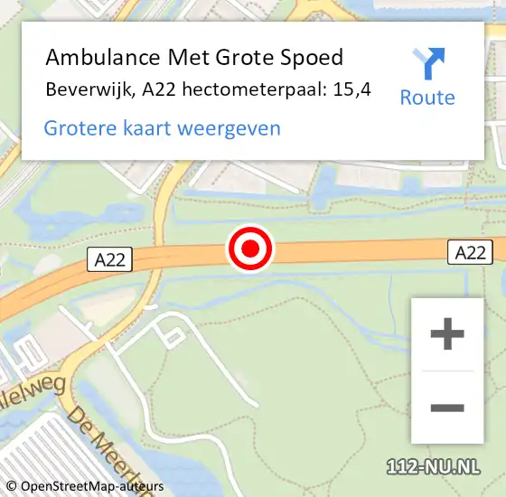Locatie op kaart van de 112 melding: Ambulance Met Grote Spoed Naar Beverwijk, A22 hectometerpaal: 15,4 op 18 december 2022 22:24