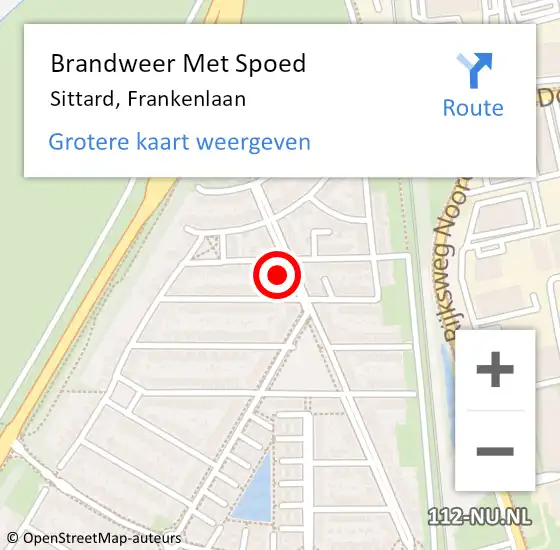 Locatie op kaart van de 112 melding: Brandweer Met Spoed Naar Sittard, Frankenlaan op 18 december 2022 22:30