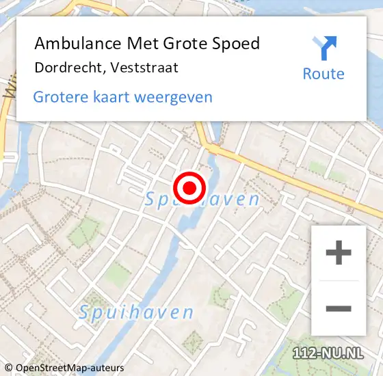 Locatie op kaart van de 112 melding: Ambulance Met Grote Spoed Naar Dordrecht, Veststraat op 18 december 2022 22:33