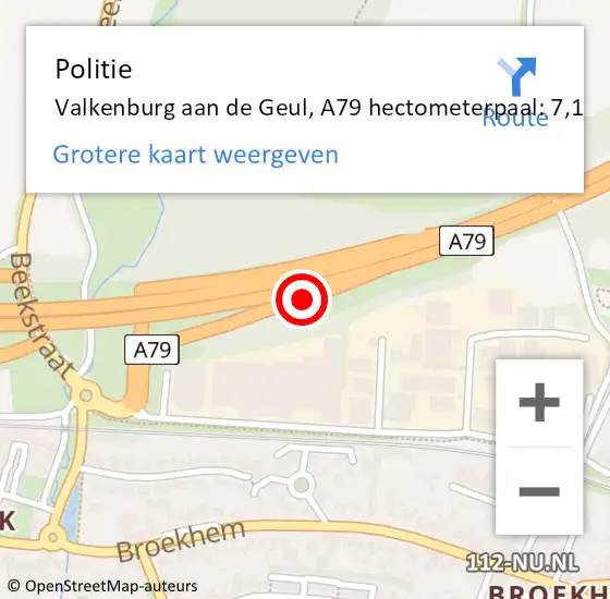 Locatie op kaart van de 112 melding: Politie Valkenburg aan de Geul, A79 hectometerpaal: 7,1 op 18 december 2022 22:36