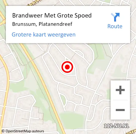 Locatie op kaart van de 112 melding: Brandweer Met Grote Spoed Naar Brunssum, Platanendreef op 18 december 2022 22:39