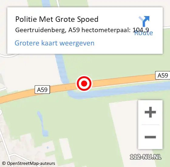 Locatie op kaart van de 112 melding: Politie Met Grote Spoed Naar Geertruidenberg, A59 hectometerpaal: 104,9 op 18 december 2022 22:39