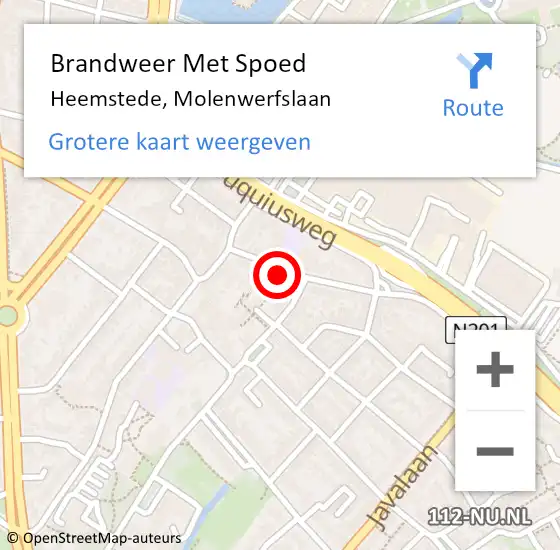 Locatie op kaart van de 112 melding: Brandweer Met Spoed Naar Heemstede, Molenwerfslaan op 18 december 2022 22:43