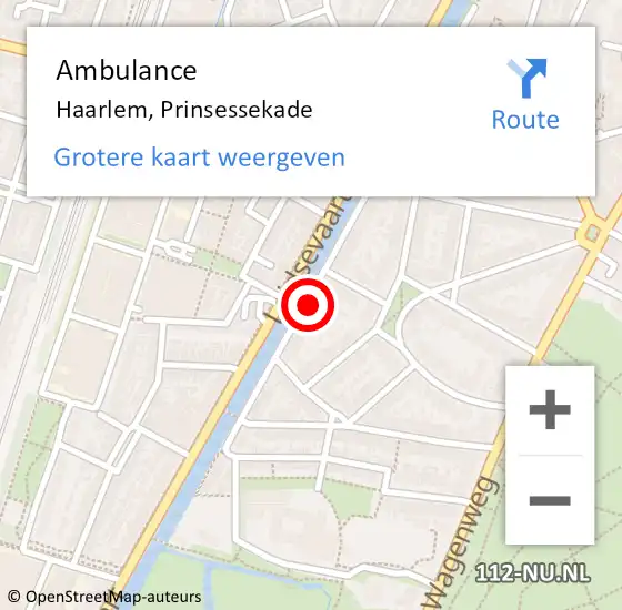 Locatie op kaart van de 112 melding: Ambulance Haarlem, Prinsessekade op 18 december 2022 22:47