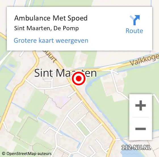 Locatie op kaart van de 112 melding: Ambulance Met Spoed Naar Sint Maarten, De Pomp op 18 december 2022 23:02