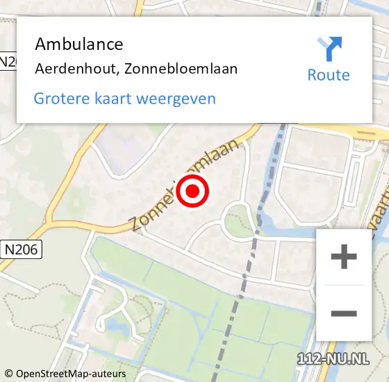 Locatie op kaart van de 112 melding: Ambulance Aerdenhout, Zonnebloemlaan op 18 december 2022 23:08