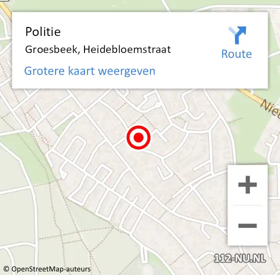 Locatie op kaart van de 112 melding: Politie Groesbeek, Heidebloemstraat op 18 december 2022 23:56