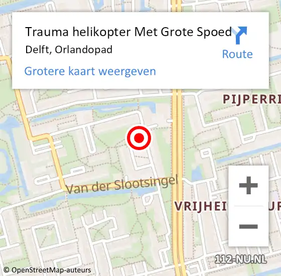 Locatie op kaart van de 112 melding: Trauma helikopter Met Grote Spoed Naar Delft, Orlandopad op 19 december 2022 00:05