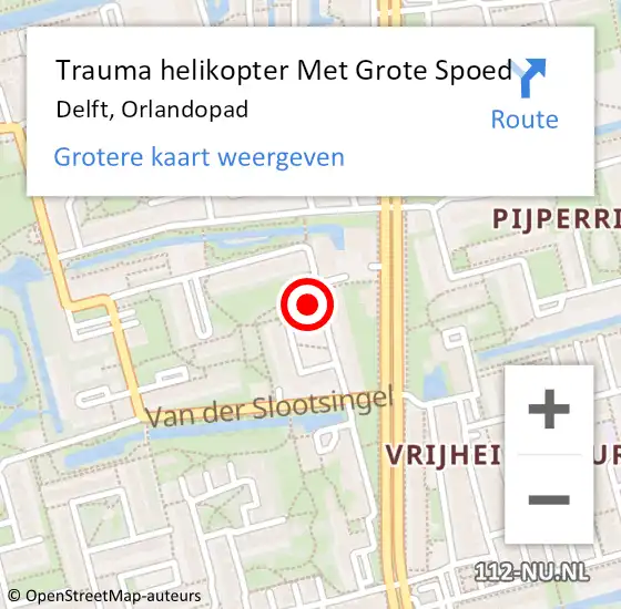 Locatie op kaart van de 112 melding: Trauma helikopter Met Grote Spoed Naar Delft, Orlandopad op 19 december 2022 00:07