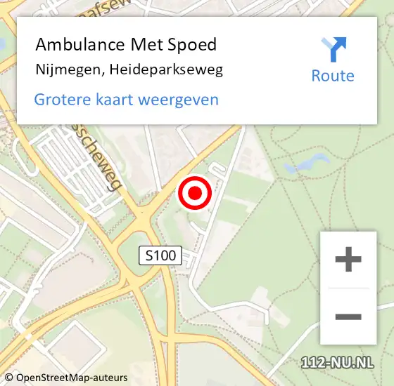 Locatie op kaart van de 112 melding: Ambulance Met Spoed Naar Nijmegen, Heideparkseweg op 19 december 2022 00:35