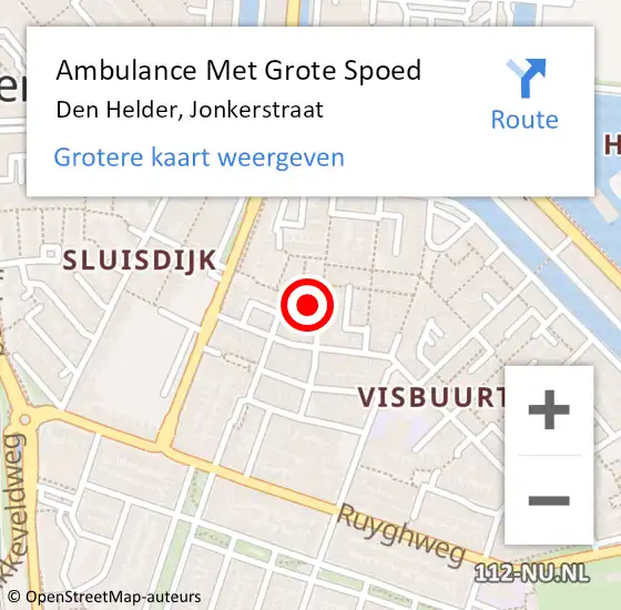 Locatie op kaart van de 112 melding: Ambulance Met Grote Spoed Naar Den Helder, Jonkerstraat op 19 december 2022 01:56