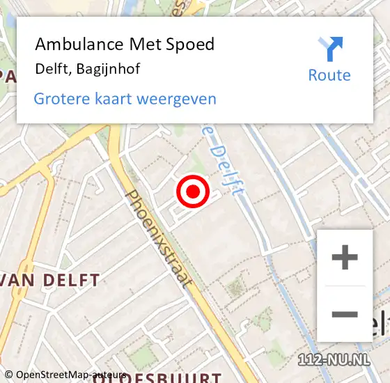 Locatie op kaart van de 112 melding: Ambulance Met Spoed Naar Delft, Bagijnhof op 19 december 2022 02:11