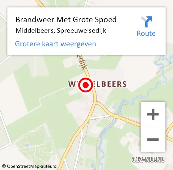 Locatie op kaart van de 112 melding: Brandweer Met Grote Spoed Naar Middelbeers, Spreeuwelsedijk op 19 december 2022 02:22