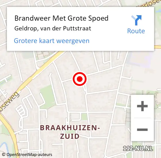 Locatie op kaart van de 112 melding: Brandweer Met Grote Spoed Naar Geldrop, van der Puttstraat op 19 december 2022 03:52