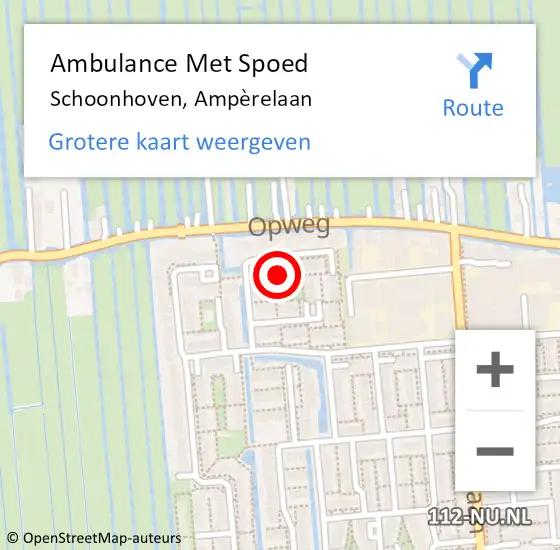 Locatie op kaart van de 112 melding: Ambulance Met Spoed Naar Schoonhoven, Ampèrelaan op 19 december 2022 04:51