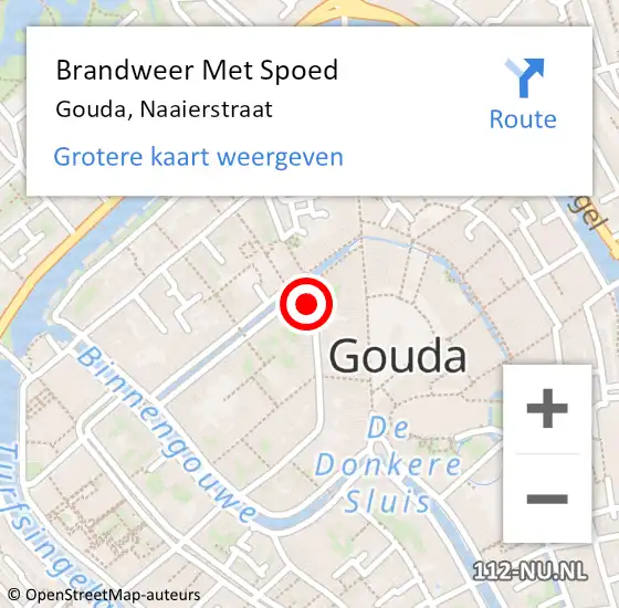 Locatie op kaart van de 112 melding: Brandweer Met Spoed Naar Gouda, Naaierstraat op 19 december 2022 05:03