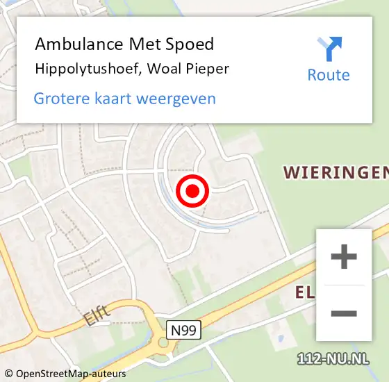 Locatie op kaart van de 112 melding: Ambulance Met Spoed Naar Hippolytushoef, Woal Pieper op 19 december 2022 05:52