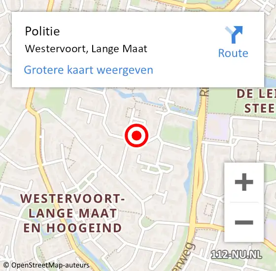 Locatie op kaart van de 112 melding: Politie Westervoort, Lange Maat op 19 december 2022 07:23