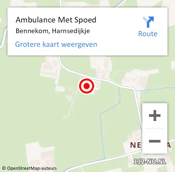 Locatie op kaart van de 112 melding: Ambulance Met Spoed Naar Bennekom, Harnsedijkje op 19 december 2022 07:27