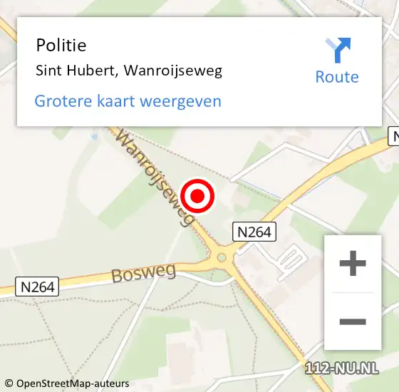 Locatie op kaart van de 112 melding: Politie Sint Hubert, Wanroijseweg op 19 december 2022 07:34