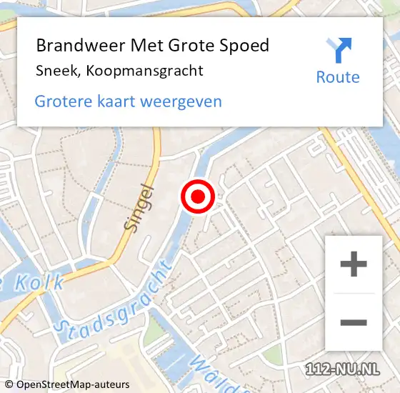 Locatie op kaart van de 112 melding: Brandweer Met Grote Spoed Naar Sneek, Koopmansgracht op 8 augustus 2014 22:18