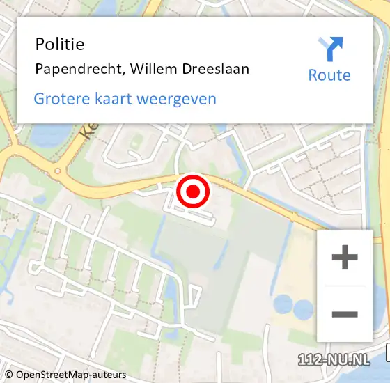 Locatie op kaart van de 112 melding: Politie Papendrecht, Willem Dreeslaan op 19 december 2022 07:52