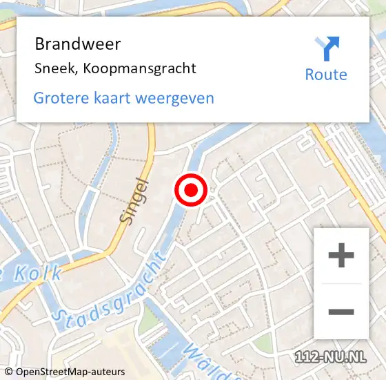 Locatie op kaart van de 112 melding: Brandweer Sneek, Koopmansgracht op 8 augustus 2014 22:20