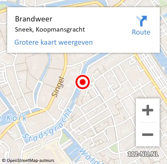 Locatie op kaart van de 112 melding: Brandweer Sneek, Koopmansgracht op 8 augustus 2014 22:21