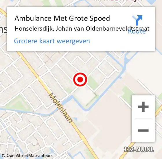 Locatie op kaart van de 112 melding: Ambulance Met Grote Spoed Naar Honselersdijk, Johan van Oldenbarneveldtstraat op 19 december 2022 08:09